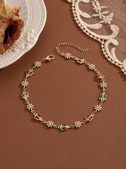 QIAMNI Summer Bohemia Crystal Cubic Zirconia Anklet For Women Girls